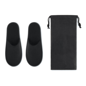 Ein Paar Hotelpantoffeln aus Polyester in einem Beutel aus Vliesstoff. EUR-Größe 44 - 45.-Schwarz-8719941044876
