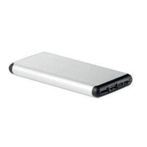 Powerbank 10000 mAh im Aluminiumgehäuse mit Saugnapf. 2-A-Wireless-Ausgang für schnelles Aufladen und Power-Delivery-Buchse (PD) zum Aufladen der neuesten Laptops.-Silber matt-8719941045996