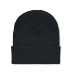 Dehnbare Unisex-Mütze mit Strickbündchen aus weichem RPET-Polyester-Schwarz-8719941049925