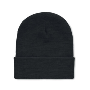 Dehnbare Unisex-Mütze mit Strickbündchen aus weichem RPET-Polyester-Schwarz-8719941049925