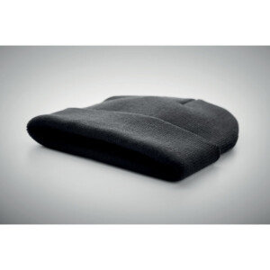 Dehnbare Unisex-Mütze mit Strickbündchen aus weichem RPET-Polyester-Schwarz-8719941049925-6