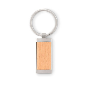 Rechteckiger Schlüsselanhänger aus Holz mit Zinklegierungsteilen.-Holz-8719941046863
