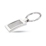 Rechteckiger Schlüsselanhänger aus verchromter Zinklegierung mit mattem Zwischenraum. Geschenkverpackung.-glänzendes Silber-8719941002937