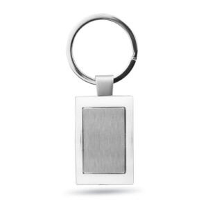 Rechteckiger Schlüsselanhänger aus verchromter Zinklegierung mit mattem Zwischenraum. Geschenkverpackung.-glänzendes Silber-8719941002937-2