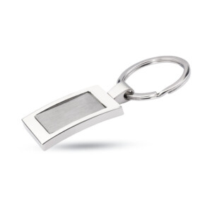 Rechteckiger Schlüsselanhänger aus verchromter Zinklegierung mit mattem Zwischenraum. Geschenkverpackung.-glänzendes Silber-8719941002937