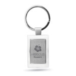 Rechteckiger Schlüsselanhänger aus verchromter Zinklegierung mit mattem Zwischenraum. Geschenkverpackung.-glänzendes Silber-8719941002937-5
