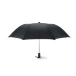 Regenschirm mit automatischer Öffnung aus 190T Pongee mit Stange und Streben aus beschichtetem Stahl. Schwarz gummierter ABS-Griff. 2 Teile hochklappen. Inklusive passender Tasche. Manuelles Schließen. Durchmesser: 93 cm. Lang. Mast: 52
