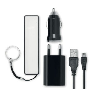 Reiseset in einem EVA/PU-Beutel. Inklusive 2000 mAh PowerBank
