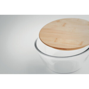 Salatschüssel aus Borosilikatglas mit Bambusdeckel und Silikonband. Fassungsvermögen: 1200 ml.-Transparent-8719941054257-6