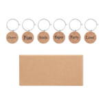 Set mit 6 Glasmarkern aus Kork in einer Box (1 Seite vorgedruckt)-Holz-8719941054509