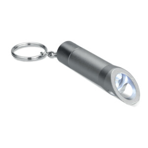 Schlüsselanhänger LED-Taschenlampe aus Metall mit Flaschenöffner. Batterie enthalten.-Dunkelgrau-8719941020375-1