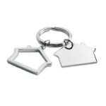 Schlüsselring aus Zinklegierung in Hausform. Verpackung aus weißem Karton.-glänzendes Silber-8719941003309