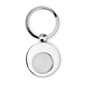 Runder Schlüsselanhänger aus Zinklegierung mit Token. Ideal um einkaufen zu gehen.-glänzendes Silber-8719941008151