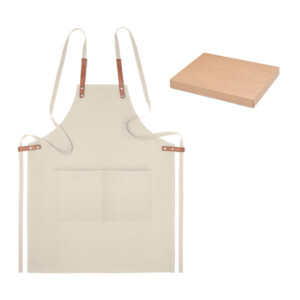 Verstellbare Küchenschürze mit 2 Fronttaschen aus 340 gr/m² Bio-Baumwolle/Canvas. Produziert nach einem zertifizierten Standard für die Verwendung von Schadstoffen in Textilien. Präsentiert in einer individuellen Box.-Beige-8719941053472