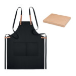 Verstellbare Küchenschürze mit 2 Fronttaschen aus 340 gr/m² Bio-Baumwolle/Canvas. Produziert nach einem zertifizierten Standard für die Verwendung von Schadstoffen in Textilien. Präsentiert in einer individuellen Box.-Schwarz-8719941053564