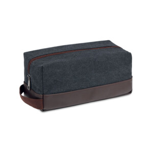 Kosmetiktasche mit Reißverschluss aus hochwertigem 450 g/m² gewaschenem Canvas. Die Auskleidung ist RPET 210D. Seitengriff und Boden aus recyceltem PU.-Schwarz-8719941053816
