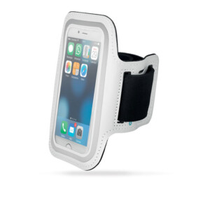 Verstellbares Neopren-Armband mit transparenter Vorderseite und reflektierenden Details. Für alle Geräte geeignet.-Weiß-8719941024939
