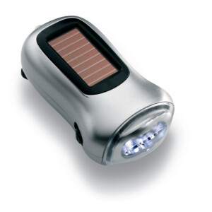 Zweifach betriebene Taschenlampe: Solar und Dynamo. ABS-Körper aus silberfarbenem Satin.-Silber matt-8719941008687-1