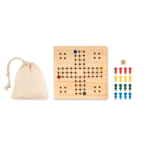 Ludo-Spiel aus Holz. Präsentiert in einem Baumwollbeutel.-Holz-8719941047976-3