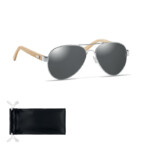 Sonnenbrille mit Bambusbügeln und farbig verspiegelten Gläsern im Mikrofaserbeutel. UV400-Schutz.-Schwarz-8719941056299