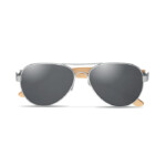 Sonnenbrille mit Bambusbügeln und farbig verspiegelten Gläsern im Mikrofaserbeutel. UV400-Schutz.-Schwarz-8719941056299-2