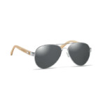 Sonnenbrille mit Bambusbügeln und farbig verspiegelten Gläsern im Mikrofaserbeutel. UV400-Schutz.-Schwarz-8719941056299-5