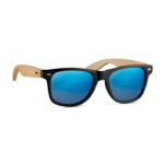 Vintage-Sonnenbrille mit Bambusbügel und PC-Rahmen und farbigen Gläsern. UV400-Schutz.-Blau-8719941040502-1