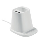 Desktop-Stifthalter mit kabellosem 10-W-Telefonhalter und 2 USB-Anschlüssen zum Aufladen. Ausgang: DC 9 V/1