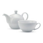 Teeset bestehend aus einer 400-ml-Teekanne und einer weißen Keramiktasse. Präsentiert in einer individuellen schwarzen Geschenkbox.-Weiß-8719941008960-1