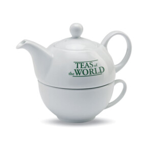 Teeset bestehend aus einer 400-ml-Teekanne und einer weißen Keramiktasse. Präsentiert in einer individuellen schwarzen Geschenkbox.-Weiß-8719941008960-5