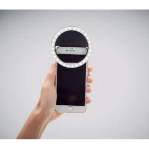 Rundes tragbares 8-cm-Selfie-Licht aus ABS mit 28 LEDs. Weißes Licht in 3 verschiedenen Helligkeitsstufen einstellbar. 80 mAh USB-Akku.-Schwarz-8719941053212-6