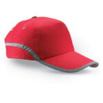 5-Panel-Baseballcap aus Baumwolltwill mit verstellbarer Knopfleiste. 4 genähte graue Ösen. Reflektierende Streifen auf dem Visier. Größe 7 1/4.-Rot-8719941016729