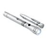 Werkzeugset mit ausziehbarer Aluminium-Taschenlampe mit 3 LEDs und Aluminium-Multitool in Stiftform. Enthält 4 Kreuzschlitz- und 4 Schlitzschraubendreher. 4 LR44-Batterien enthalten. Präsentiert in einer Box.-Silber-8719941010512