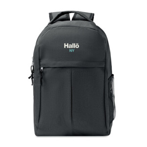 Rucksack aus zweifarbigem 600D RPET-Polyester mit Außentasche mit Reißverschluss und seitlicher Netztasche.-Schwarz-8719941057111-5