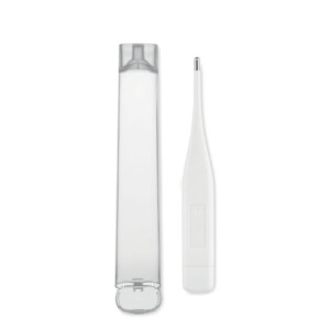 Digitales Thermometer in transparenter Schutzhülle. Eine Knopfbatterie enthalten.-Weiß-8719941051973-6