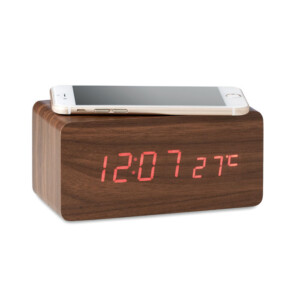 Uhr mit LED-Anzeige. Weckerfunktion und Temperaturanzeige. Kabellose MDF-Ladefunktion. 2-poliger AC-DC-Adapter im Lieferumfang enthalten. Nicht für die Verwendung in Großbritannien geeignet.-Holz-8719941034860-2