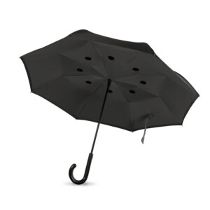 23-Zoll-Regenschirm aus doppellagigem 190T-Pongee mit Wendeverschluss. Fiberglasmast und -rippen. Manuelles Öffnen