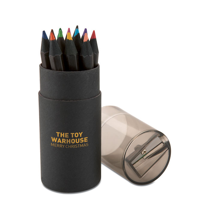 12 crayons de couleurs noirs dans une boîte en carton et plastique avec taille-crayons.-Noir-8719941014350-5