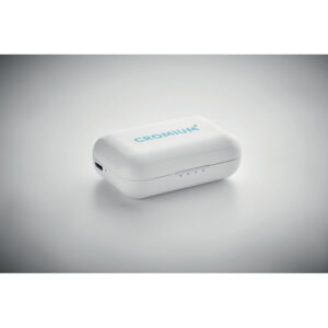 Ensemble de 2 écouteurs True Wireless Stéréo (TWS) 5.0 avec batterie 30 mAh intégrée. Temps de lecture env. 3 heures. Comprend un câble de charge micro USB et une station de charge de 185 mAh.-Blanc-8719941050587-5