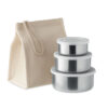 Lunch box ou ensemble de rangement en acier inoxydable avec un sac en coton isolé. Matériau d'isolation : feuille d'aluminium argentée intérieure et ficelle. Capacité : 300 ml
