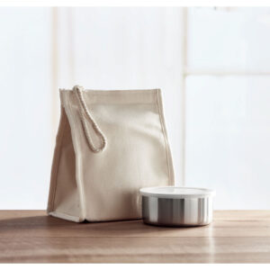 Lunch box ou ensemble de rangement en acier inoxydable avec un sac en coton isolé. Matériau d'isolation : feuille d'aluminium argentée intérieure et ficelle. Capacité : 300 ml