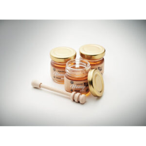 Sélection de 3 pots de miel naturel avec une cuillère à  miel en bois. ( Mille fleurs; lavande et  colza : 50g chacun). Livré dans une boîte en papier kraft. Incluant des graines de fleurs sauvages. Fabriqué dans l'UE.-Bois-8719941056114-6