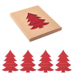 Lot de 4 porte-couverts en feutre RPET en forme de sapin de Noël présentés dans une boîte kraft.-Rouge-8719941054134