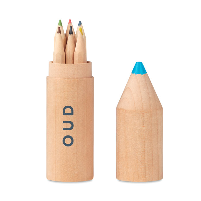 6 crayons en bois dans un étui en bois en forme de crayon.-Bois-8719941047372-5