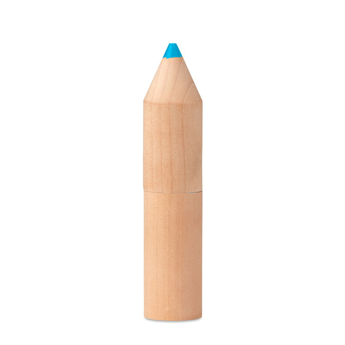 6 crayons en bois dans un étui en bois en forme de crayon.-Bois-8719941047372