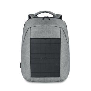 Sac à  dos polyester 600D 2 tons avec chargeur solaire intégré et port USB. Temps charge env. 6h au soleil. 2 compartiments principaux (pour PC  13''). Poches intérieures. Dos et bretelles matelassées.-Noir-8719941041356-1