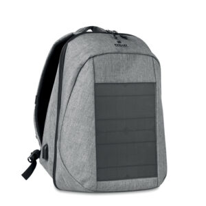 Sac à  dos polyester 600D 2 tons avec chargeur solaire intégré et port USB. Temps charge env. 6h au soleil. 2 compartiments principaux (pour PC  13''). Poches intérieures. Dos et bretelles matelassées.-Noir-8719941041356-5