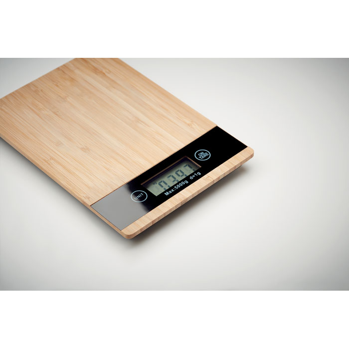 Balance de cuisine numérique en bambou et ABS. Capacité maximale de 5 kg. 2 piles AAA non incluses.-Bois-8719941053274-6