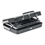 Barbecue portable en acier inoxydable de type valise avec grille à  couches et support au fond.-Noir-8719941054912-2