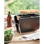 Barbecue portable en acier inoxydable de type valise avec grille à  couches et support au fond.-Noir-8719941054912-4